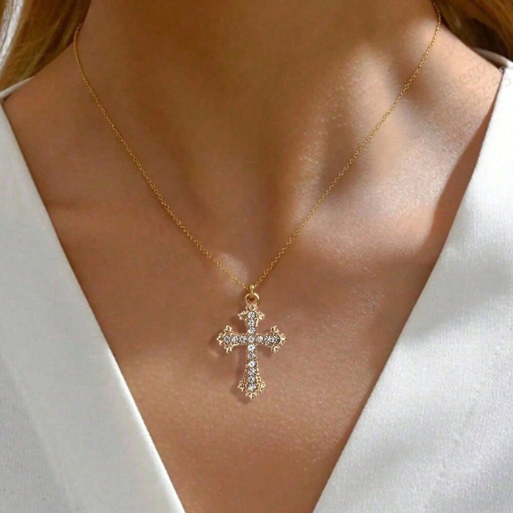 Cross Necklace Gold Color Religious Cross Charm Pray Christian Faith Pendant